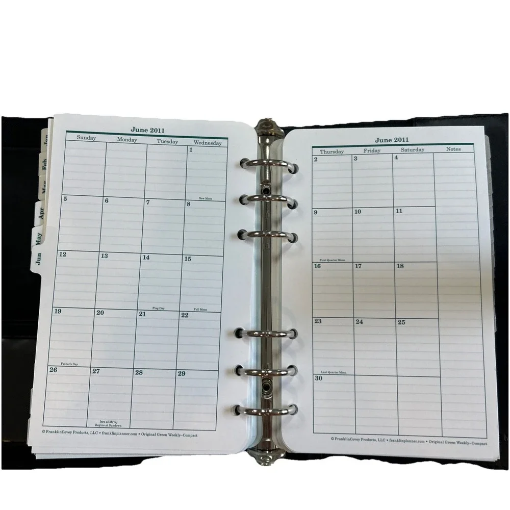 Franklin Covey Original Green 6 Ring Planner / Address Book 2010/11 Black Fabric